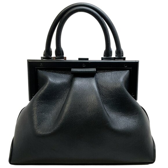 Perrin Paris Black Leather Double Handle Frame Bag - Picture 1 of 12
